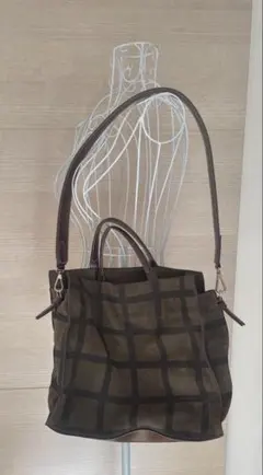 ZARA 2WAYオリーブグリーン チェック柄 ショルダーバッグ