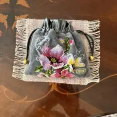 フェイラー花柄刺繍巾着ポーチ