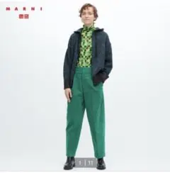【ユニクロマル二】コーデュロイワイドフィットタックパンツグリーン美品Sサイズ