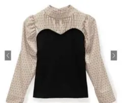 GRL 異素材ハート切替 ドット柄 モックネックブラウス [rut679]