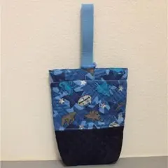 ハンドメイド⭐︎キルティング 恐竜柄デニム切替 上履き入れ シューズケース