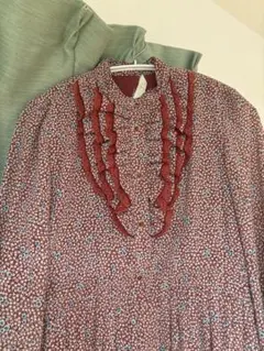 ワンピース ヴィンテージ 古着 フリル 春 えんじ色 赤