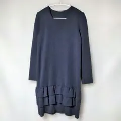 ❨CARINE PARIS❩ ニットワンピース　ひざ丈　ネイビー S　ウール