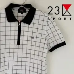 【美品】23 SPORT チェック柄ポロシャツ　 ハーフジッパー　サイズI（S）