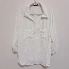 長袖カットソー 白 薄手 シャツ Vネック 大人女子 シンプル 無地 トップス