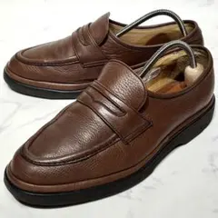 美品☆アシックス ペダラ／ローファー 25cm 3E 茶 コンフォート シボ加工