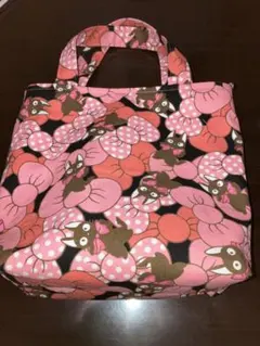 黒猫丸リボンハンドメイドミニトートバッグ①