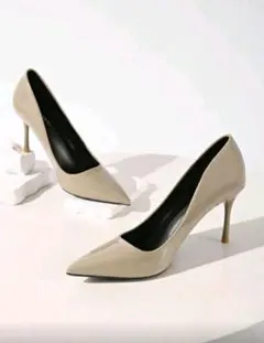 レディースパンプス ポインテッド グレーベージュ 23.5cm ヒール8.5cm