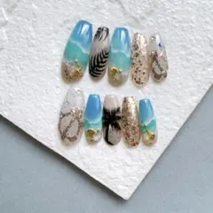 No'55 ヤシの木ネイル/波ネイル/サマーネイル/ギャルネイル