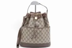 Gucci GGスプリーム 巾着 ショルダーバッグ PVC レザー ブラウン
