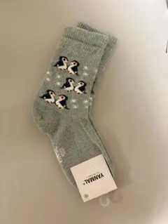 ウール靴下 モンゴル産ウール100%ペンギン柄 冷え取り靴下