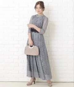 LACE Ladies 花柄総レースロング丈フレアワンピース・ドレス