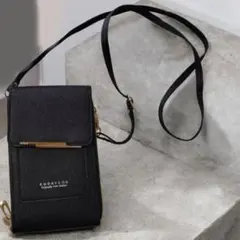 スマホケース ショルダーバック PUレザー 黒 小物入れ