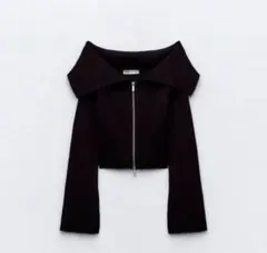 ZARA ジップアップ リブニット カーディガン