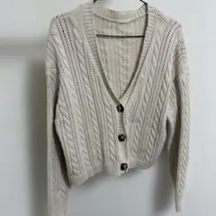 GU クリーム色 ケーブルニットカーディガン　L