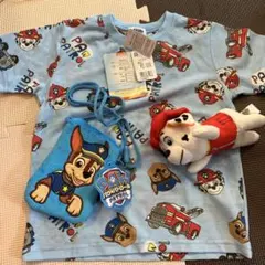 半袖　パウパトロール　水色　110子供 男児　ポーチ　ぬいぐるみ　セット