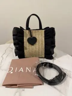 DIANA ダイアナ　かごバッグ　ハンドバッグ　フリル　黒　カゴバッグ