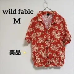 【美品✨】wild fable Mブラッドオレンジ フラワー アロハシャツ