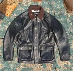 【#10214】イギリス・レトロ ミドル丈 ハンティング革ジャケット 兵庫産牛革