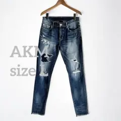 1433◆AKM ストレッチ クラッシュ ダメージ 9oz デニムパンツ L