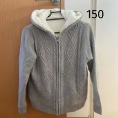 パーカー　ボア　グレー　ケーブル編み