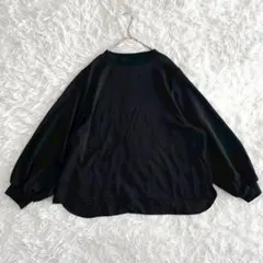 ボリュームスリーブトップス L ブラック シンプルな 体型カバー 無地