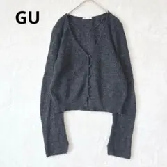 GU ジーユー／カーディガン ニット L 長袖 ショート丈 Vネック グレー
