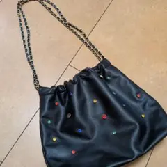 美品♪カラフルビーズ付き黒ショルダーバッグ