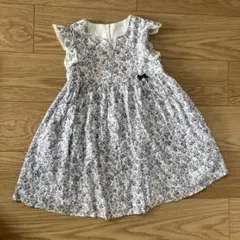 Tartine et Chocolat花柄 半袖ワンピース ネイビーリボン付き