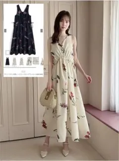 【GRL】サイドリボン花柄ノースリーブロングワンピース