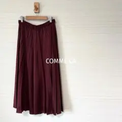 COMME CA コムサ プリーツスカート ロング丈 ワインレッド エレガント