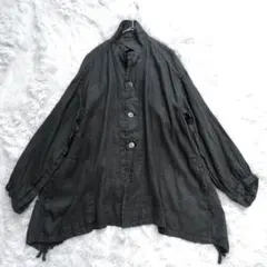 パドカレ リネンナチュラルジャケット 香り付 長袖 麻 襟付き ダークグレー