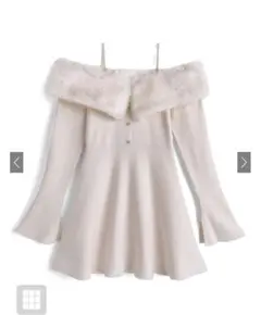 パールストラップ付きファーオフショルダーニットワンピース[tu1776]