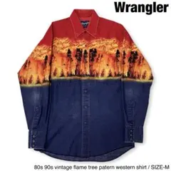 Wrangler 古着 80s 90s フレイムツリー柄 ウエスタンシャツ M