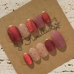 【No.112】ネイルチップ/いちご/マグネット/ミラーフレンチ/ピンク/レッド