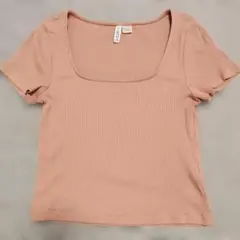 H&M DIVIDED スクエアネック リブTシャツ ピンク系のサムネイル