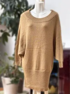 【美品】MICHEL KLEIN ゴールドラメ　長袖セーター　ニットワンピース