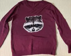 アライグマ刺繍のバーガンディセーター M