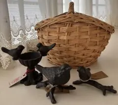 フレンチカントリー雑貨4点まとめ売り　ラタンバスケット　アイアンバードオブジェ