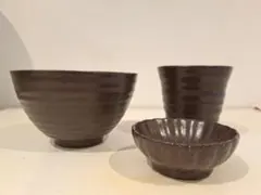 値下げ　ダークブラウン 陶器 3点セット