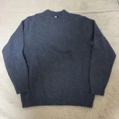 ダークブルー ウール混紡 クルーネックセーター