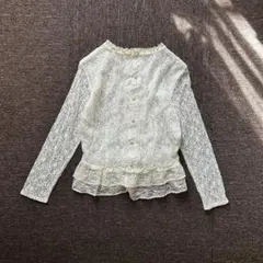 Rivieanna 総レースブラウス フリル パールボタン 白 フェミニン 上品