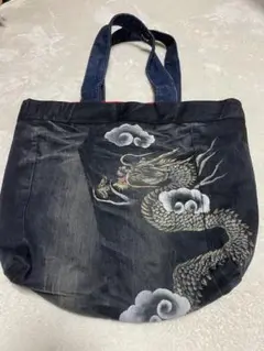 ドラゴン柄 デニムトートバッグ