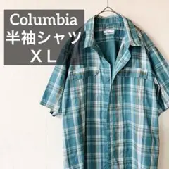 Columbia 半袖チェックシャツ 緑 XL メッシュ OMNI-SHADE