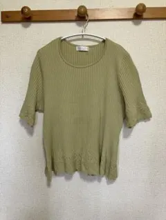 MICALADY ミカレディ リブニット 半袖セーター レース編み グリーン 1のサムネイル