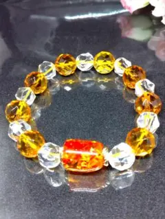 (美品)　フラワーアンバー琥珀 5A多面カットシトリン スターカット水晶