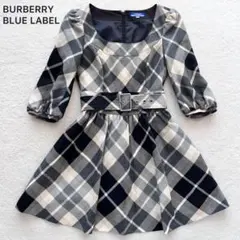 バーバリー ブルーレーベル チェック ワンピース ベルト フレア Aライン