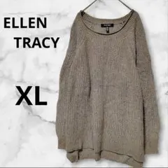 ELLEN TRACYベージュ スリット入り ざっくりニットセーター XL