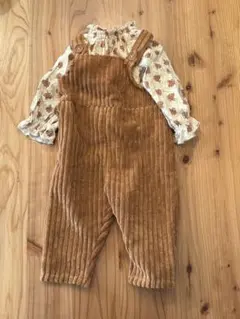 コーデュロイオーバーオールとブラウスセット