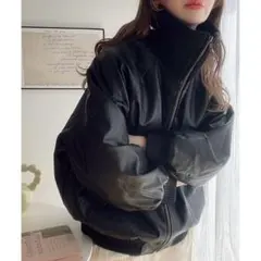 Java リブタートル フェイク レザー オーバーサイズ ジャケット